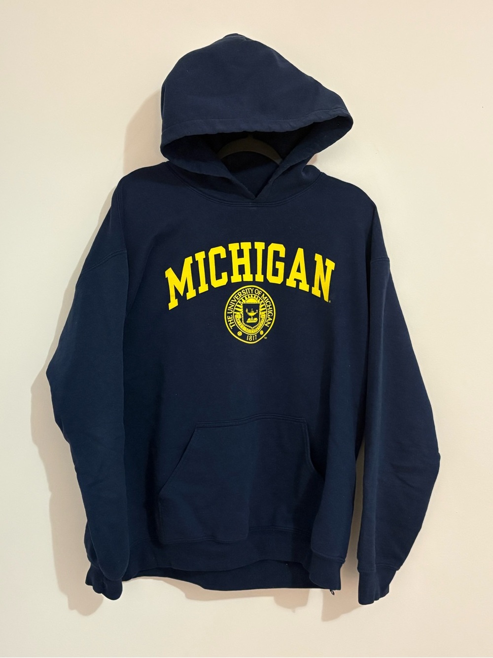 Michigan Navy Crewneck Hoodie with Yellow Logo